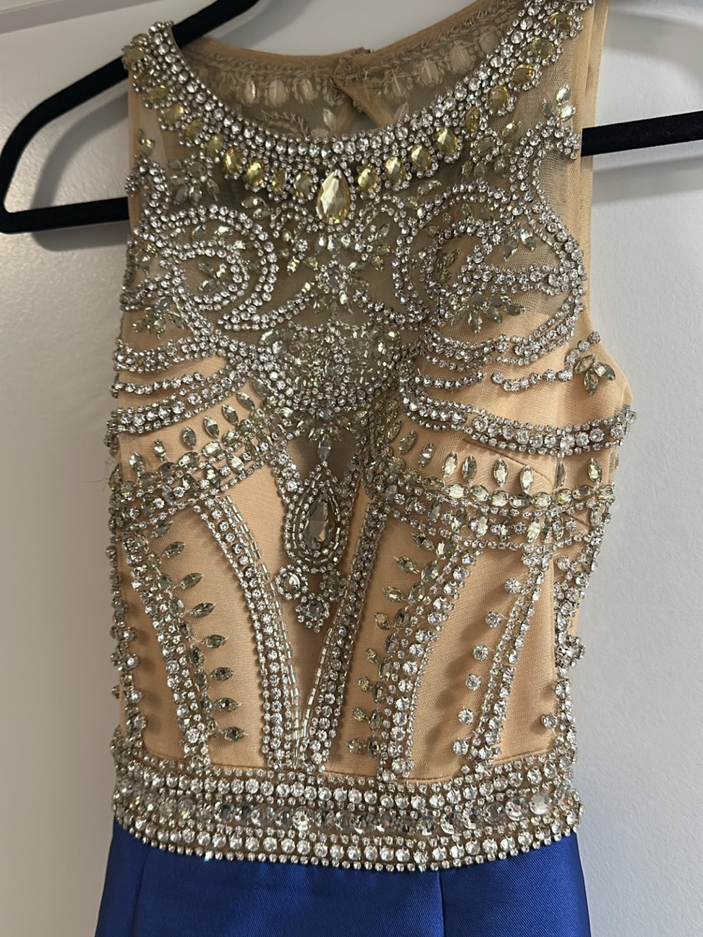Embellished Jewel Bodice Evening Dress - Nude & Royal Blue - Picture 5 of 5
